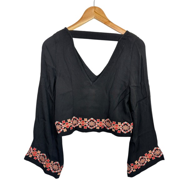 The Wallflower Black Embroidered Boho Crop Top XS Festival Indie Cottagecore - Picture 3 of 12